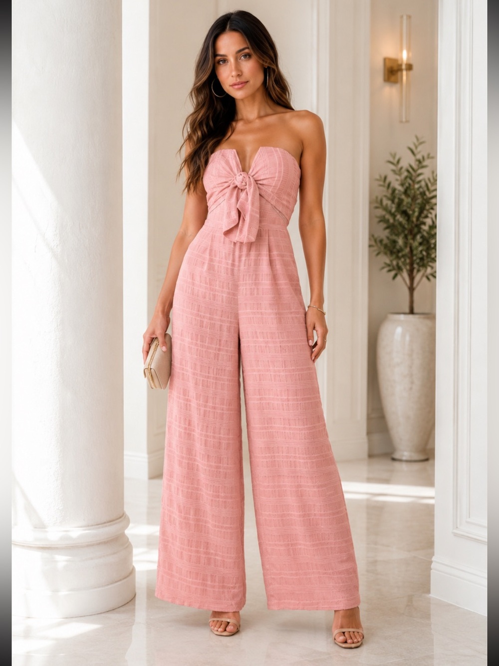 Lulus Pink Strapless Wide Leg Jumpsuit NWT Size S